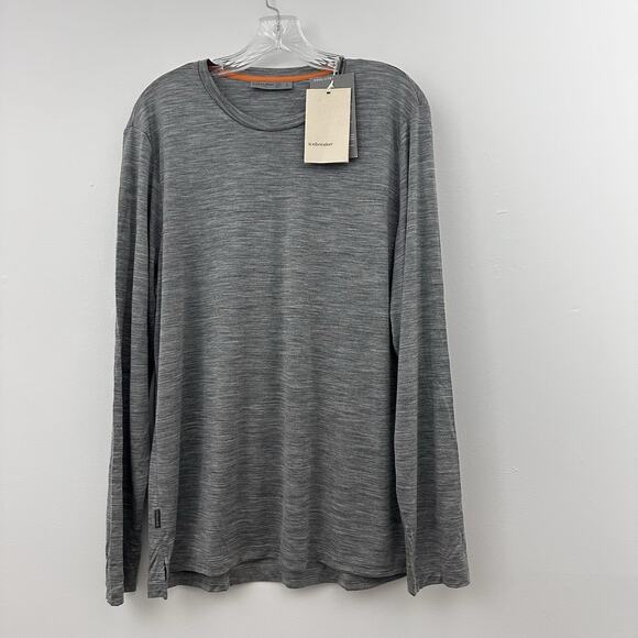 NEW Icebreaker Mens L Merino Wool Long Sleeve Base Layer Sphere II Gray Shirt